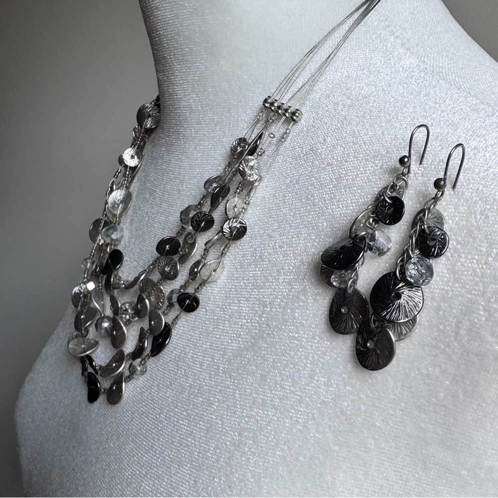 Chico’s Elegant‎ Silver and Chrome Multi-Strand Necklace and Earrings Set - Picture 5 of 5